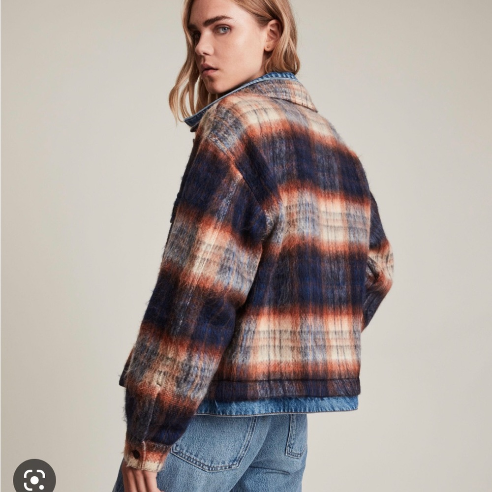 AllSaints Ivy Checked Denim Layered Jacket, sz 4